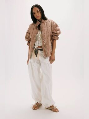 Free People | Dolman Quilted Knit Jacket | Small | Champagne Diamonds